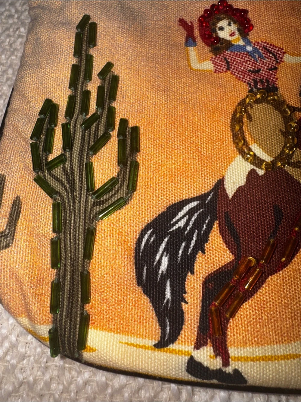 Vintage Beaded Cowgirl Sunset Kitsch Wristlet
